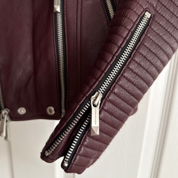 BCBG MAXAZRIA Burgundy Moto Zip Leather Jacket XXS $598 - Picture 6 of 10